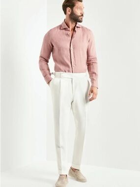 Men's White Pleated Tapered Pants